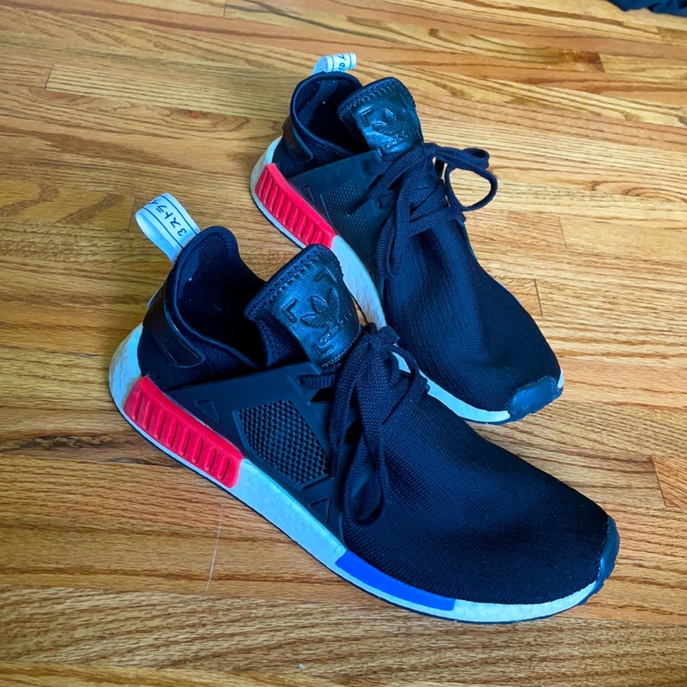 Adidas nmd, Size 11.5, black, white, red, blue